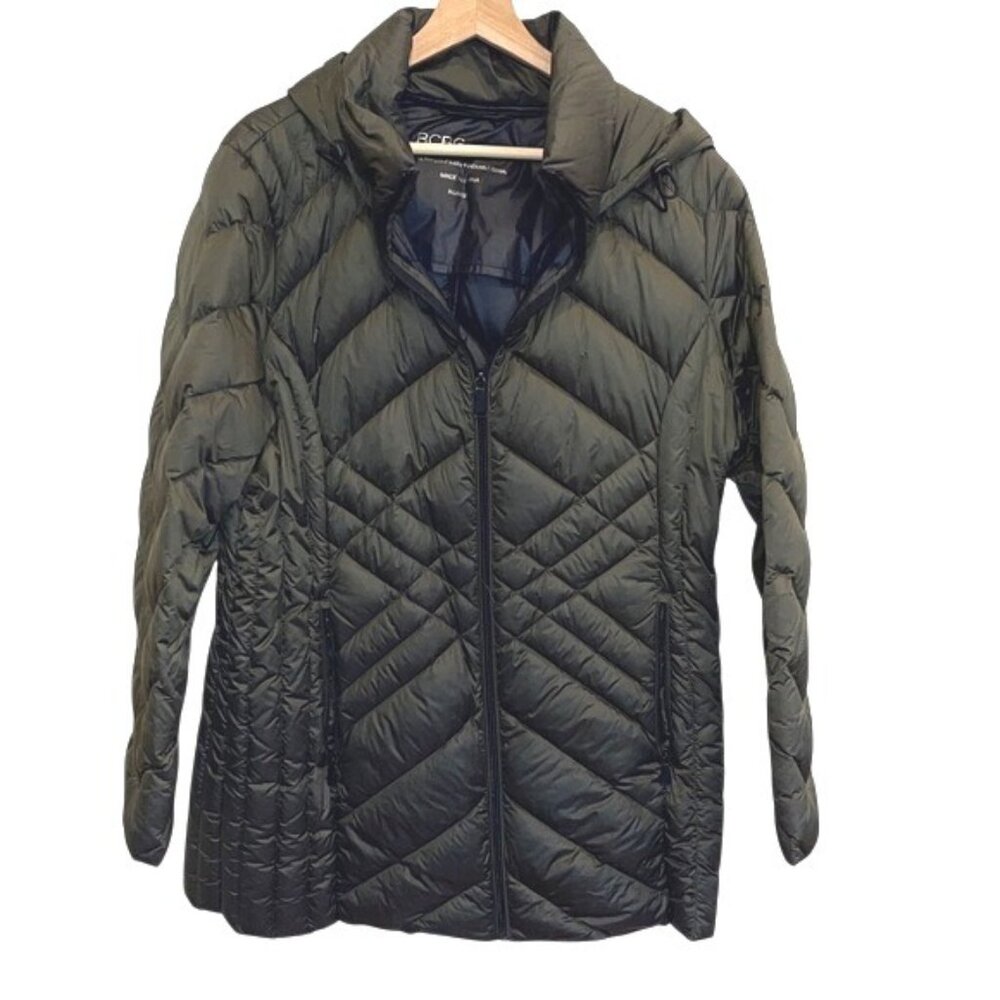 Bcbgeneration Hooded Down Puffer Jacket Green Ult… - image 1
